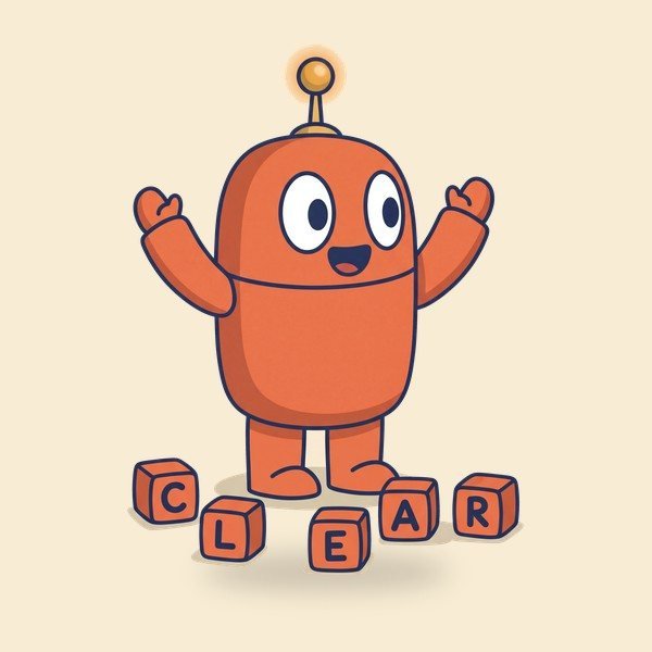 Claudia, a rounded orange robot with a single gold antenna and a happy face