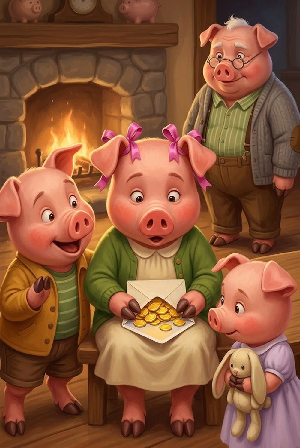 Wren opens a creamy white birthday card and finds ten shiny gold coins inside, her brother and sister pressed in close on either side.